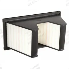 GRAINGER V-Bank Air Filter: 12 in x 24 in x 12 in, Fiberglass, Single Header, 2 Vs, Downstream Face (MPN 33E918). Key specifications — Brand: GRAINGER; Frame or Header Material: Plastic; Media Material: Fiberglass; Filters Out: Face Powder.