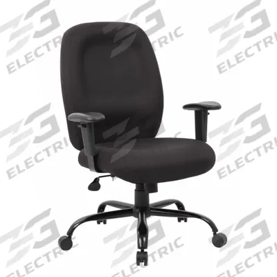 BOSS Office Chair: Ht, Black, Fabric Material, 25 in Back Ht, 22 1/2 in Seat Wd - Adjustable-Arm Office Chairs