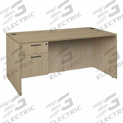 REGENCY Desk: Particle Board, Oak, 1 Pedestals, 2 Drawers, 60 in Overall Wd - Pedestal Desks