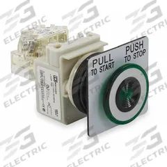 SCHNEIDER Mushroom Head Push Button: Illuminated, Mushroom Head Profile, Non-Metallic, 30 mm, SPDT (MPN 9001SKR9P1GH13). Key specifications — Brand: SCHNEIDER; Action: Maintained; Series: 9001SK; Push Button Material Type: Non-Metallic.