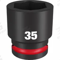 MILWAUKEE Standard Impact Socket: 3/4 in Drive Size, Metric, 35 mm Socket Size, 6-Point, Std (MPN 49-66-6373). Key specifications — attr1215501: MILWAUKEE; attr1215515: Black Phosphate; attr1215518: 35 mm.