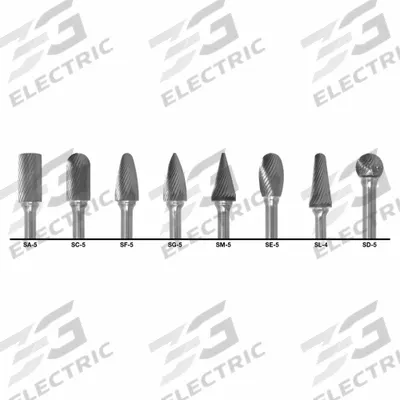 CLE-LINE Carbide Bur Set: 1/4" Shank, Double Cut, 1/2" Head Dia - Double-Cut Carbide Bur Sets