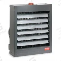 DAYTON Hydronic Wall and Ceiling Unit Heater: Steam/Water, 118,000 BtuH Output @ 200 F Water (MPN 5PV33). Key specifications — Air Flow: 2,200 cfm; Brand: DAYTON; Connection Size, Connection Type: 1-1/2 in, Threaded Female NPT; Fan Guard Type: OSHA Compliant Guard; Heating Method: Water; Overall Dimensions - H x W x D: 29 in x 24-5/8 in x 13-3/4 in.