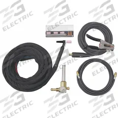 MILLER ELECTRIC TIG Torch Kit: Water-Cooled, W-375, 25 ft, Braided Rubber, 3-Piece, 301253 (MPN 301268). Key specifications — Brand: MILLER ELECTRIC; Manufacturer Part Number: 301268; Neck Type: Rigid; Power Cord Material: Braided Rubber; Gas Valve (Table): Without.