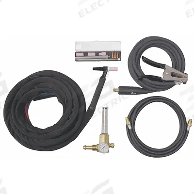 MILLER ELECTRIC Torch Kit: Water-Cooled, W-375, 25 ft, Braided Rubber, 3-Piece - Water-Cooled TIG Torch Kits