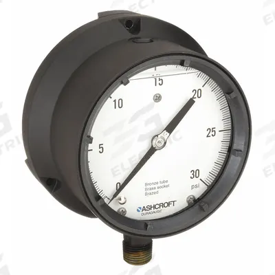 ASHCROFT Process Pressure Gauge: 0 psi to 30 psi, White, 4 1/2 in Dial, 1/2 in NPT Male - Vibration-Resistant Brass/Bronze Wetted Parts & Plastic Casing