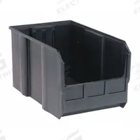 QUANTUM STORAGE SYSTEMS Hang and Stack Bin: 11 in x 18 in x 10 in, Black, Label Holder Included (MPN QUS260BR). Key specifications — Electrostatic Discharge: Not Electrostatic Discharge Conductive; Brand: QUANTUM STORAGE SYSTEMS; % Recycled Content: 100%.