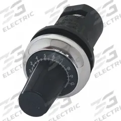 EATON Potentiometer: 22 mm Panel Mounting Size, 1,000 ohm Max Resist Rating, Series M22 (MPN M22-R1K-RH). Key specifications — Manufacturer Part Number: M22-R1K-RH; Series: M22; Brand: EATON; Includes Dial Plate: Dial Plate Included; Knob Style: Oversized; Bezel Style: Non-Metallic (Silver).