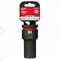 MILWAUKEE Deep Impact Socket: 3/4 in Drive Size, Metric, 19 mm Socket Size, 6-Point, Deep, Friction (MPN 49-66-6394). Key specifications — attr1215501: MILWAUKEE; attr1215515: Black Phosphate; attr1215518: 19 mm.