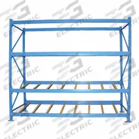 VESTIL Gravity Flow Rack: Starter, 96 in x 48 in, 84 in Overall Ht, Tilted, 3 Shelves, 14 ga Shelves (MPN FLOW-4-3). Key specifications — Color: Blue; Shelving Angle: Tilted; Method of Construction: Bolt-Together; Brand: VESTIL.