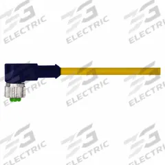 Cordset: M12 Female Right Angle X Bare Wire, 5 Pins, Yellow, PUR, 10 m Cable Lg, 4 A Max Current (A) (MPN 7000-12361-0351000). Key specifications — Cable Jacket Color: Yellow; End 1 Gender: Female; End 1 Mounting Orientation: Right Angle; End 2 Connection Type: Bare Wire; IP Rating: IP66K; Brand: MURRELEKTRONIK; Wire Size: 22 AWG; Cable Jacket Material: PUR.