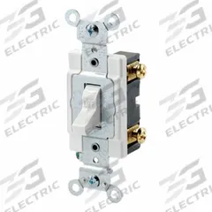 LEVITON Wall Switch: Toggle Switch, Single Pole, Maintained, White, 120/277V AC, 20 A (MPN 1221-SW). Key specifications — Illuminated: No; Voltage Rating: 120/277V AC.