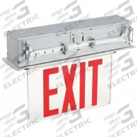 Exit Sign: 2 Faces, Red, Aluminum, Universal Field Selectable Chevrons, LED, Silver, Nickel Cadmium (MPN 53RH96). Key specifications — Housing Color: Silver; Brand: APPROVED VENDOR; Lighting Technology: LED; Self Diagnostics: No; Housing Material: Aluminum; Text Color: Red.