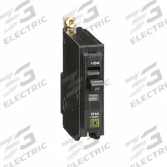 SQUARE D Miniature Circuit Breaker: 25 A, 120/240V AC, Single Phase, 10kA at 120/240V AC, 1 Poles (MPN QOB125). Key specifications — Phase: Single; Amps: 25 A; AC Voltage Rating: 120/240V AC; Max. AIR Rating: 10kA at 120/240V AC; For Use With: Square D NQOD Panelboards; Brand: SQUARE D.