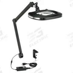 AVEN Rectangular Magnifier Light: LED, 2.25x, 5 Diopter, 1,100 lm Max Brightness, 36 in Arm Reach (MPN 26505-ESL-XL5). Key specifications — Brand: AVEN; Magnification: 2.25x; ESD Safe: Yes; Lens Material: Glass; Lighting Technology: LED; Includes Ultraviolet Light: No.