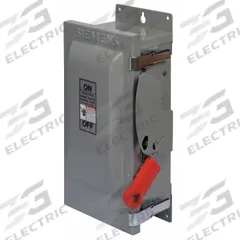 SIEMENS Safety Switch: Fusible, 30 A, Single Phase, 240V AC, Galvanized Steel, Indoor (MPN HF221N). Key specifications — Brand: SIEMENS.