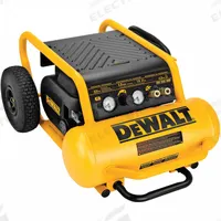 DEWALT Portable Air Compressor: Oil Free, 4.5 gal, Hot Dog, 1.6 hp, 5 cfm @ 90 psi, 120V AC, 15 A (MPN D55146). Key specifications — attr48686: Oil Free; attr48685: 120V AC; attr48678: 15 A; attr48671: DEWALT; attr124308: Standard (75 dBA or more).
