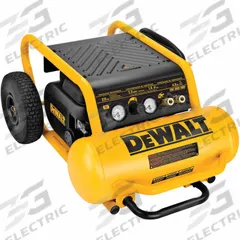 DEWALT Portable Air Compressor: Oil Free, 4.5 gal, Hot Dog, 1.6 hp, 5 cfm @ 90 psi, 120V AC, 15 A (MPN D55146). Key specifications — attr48686: Oil Free; attr48685: 120V AC; attr48678: 15 A; attr48671: DEWALT; attr124308: Standard (75 dBA or more).