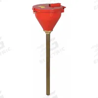 JUSTRITE Self Closing Funnel: Self Closing, Red / Red, 32 in, 10 3/4 in x 42 in, 2 in NPS/2 in NPT (MPN 08205). Key specifications — Brand: JUSTRITE; Funnel Material: Galvanized Steel; For Use With: Drums; Color: Red; Lid Type: Self Closing; Flame Arrester Ht: 32 in; Lid Type (sublevel): Lidded.