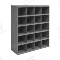 DURHAM MFG Pigeonhole Bin Unit: 34 in x 12 in x 42 in, 20 Compartments, 8 in x 11 7/8 in x 8 1/2 in (MPN 351-95). Key specifications — attr7229: Steel; attr38869: DURHAM MFG; attr38873: Gray.