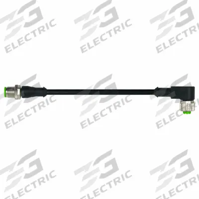 MURRELEKTRONIK Cordset: M12 Male Straight X M12 Female Right Angle, 4 Pins, Black, PUR - Double-Ended Cordsets with PUR Jacket for Twisting Applications