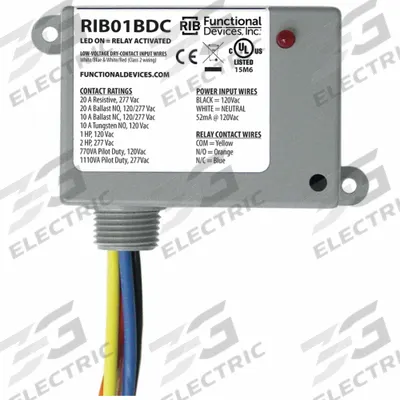 RIB Enclosed Pre-Wired Relay: 20 A Rating, SPDT - General Purpose Power Relays