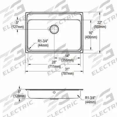 JUST MANUFACTURING Bowl Drop-In Sink: 31 in Overall Lg, 21 1/4 in Overall Wd, 5 in Bowl Dp - One-Bowl Counter-Mounted Kitchen & Bar Sinks without Faucets