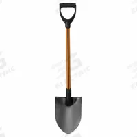 NUPLA Round Point Non-Conductive Shovel: Steel Blade, 14 ga, D-Grip Handle Type, Fiberglass Handle (MPN 6894317). Key specifications — Blade Color: Black; Handle Color: Black; Blade Material: Steel.
