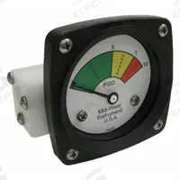 MIDWEST INSTRUMENT 3-Color Differential Pressure Indicator: 1,000 psig Max. Static Pressure, 522 (MPN 522P-010). Key specifications — Brand: MIDWEST INSTRUMENT; Accuracy: ±5% of Full Scale; Sensor Material: Buna-N; Housing Material: Acetal Plastic; Transition Points: 0 psid to 5 psid (Green) / 5 psid to 7 psid (Yellow) / 7 psid to 10 psid (Red).