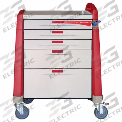 CAPSA HEALTHCARE Emergency Cart: Polymer, (1) Swivel with Brake/(3) Swivel, Red - General Medical Supply Carts with Drawers