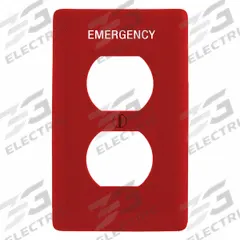 HUBBELL Wall Plate: Duplex Outlet, 1 Gang, Red, Midsize Size (MPN PJ8RMEV). Key specifications — Brand: HUBBELL; Material: Nylon.