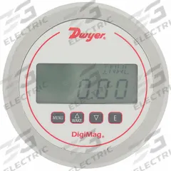 DWYER Digital Differential Pressure Gauge: DM-1000, 0.125 in Tubing, Center Back, 5 in Dial, 4X, 4X (MPN DM-1128). Key specifications — Case Material: Glass-Filled Plastic; Series: DM-1000; Pressure Measuring Units: mBar; Brand: DWYER; Process Connection Location: Center Back; Over-Pressure Limit: 100% Full Scale; Accuracy: ±1.00%; NEMA Enclosure Rating: 4X.