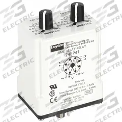 DAYTON Single Function Time Delay Relay: Socket Mounted, 240V AC, 10 A, 8 Pins/Terminals (MPN 24EP41). Key specifications — Brand: DAYTON.
