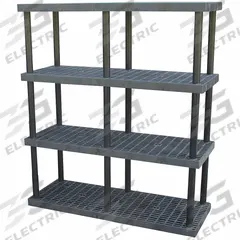 STRUCTURAL PLASTICS Plastic Shelving: 66 in x 24 in, 75 in Overall Ht, 4 Shelves (MPN S6624X4). Key specifications — Resistance Properties: Corrosion-Resistant; Frame Material: Plastic; Shelving Material: High Density Polyethylene; Brand: STRUCTURAL PLASTICS.