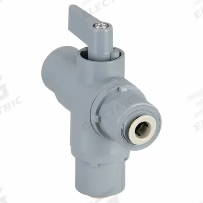 APPROVED VENDOR Manual Three-Way Ball Valve: 1/4 in, PVC, L Flow, Push x Push x Push - NSF 51 Compliant L-Port PVC Ball Valves