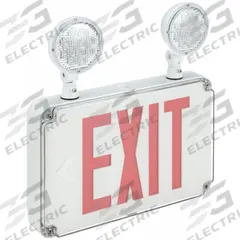 Exit Sign with Emergency Lights: White, 2 Faces, Red, LED, Wall, Nickel Cadmium, 4.3 W Lamp Watt (MPN FHEC34R). Key specifications — Voltage: 120/277V AC; Self Diagnostics: No; Housing Color: White; Brand: FULHAM; Directional Indicators: Universal Field Selectable Chevrons; Lighting Technology: LED; Remote Capable: No; Text Color: Red.