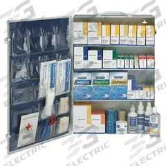 FIRST AID ONLY First Aid Kit and Housing: 1,436 Components, ANSI/ISEA Z308.1-2021, Type I/II (MPN 54767). Key specifications — ANSI Standard Met: ANSI/ISEA Z308.1-2021; Adhesive Bandages Included: (225) Bandages; Oral and Inhalant Medicinals Included: (10) Ammonia Inhalants; Topical Medicinals Included: (25) Triple Antibiotic Ointments; Wound Dressings Included: (3) Trauma Pads; Unitized: Unitized.