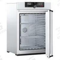 MEMMERT Programmable Universal Oven: Forced Air, 9 cu ft Capacity, 300°C Max Temp, 3,400 W Watt (MPN UF 260 PLUS). Key specifications — Voltage: 115V AC; Brand: MEMMERT; Temperature Accuracy Tolerance: +/-0.1°C up to 99.9°C, +/-0.5°C @ 100°C+; Temperature Uniformity: +/-1.8°C.