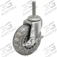 SHEPHERD CASTER Stem Caster: 3 in Wheel Dia., 13/16 in Wheel Wd, 3 1/2 in Mounting Ht, Swivel, Steel (MPN PRE30634ZN-VPR01(CG)B). Key specifications — Brand: SHEPHERD CASTER; Thread Size: 3/8"-16; Wheel Bearing Type: Plain; Wheel/Tread Color: Clear; Roll Up: Swivel with Brake.