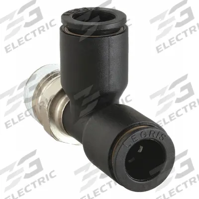 LEGRIS Push-Fit Tee Fitting: 6 mm Pipe x 6 mm OD x 1/8 in Pipe Size, MNPT x Tube x MNPT - Nylon & Nickel-Plated Brass Tube Fittings