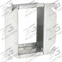 RACO Plaster Ring: Raised, 1 1/2 in Raised Ht, Steel, 4 in Overall Lg, 4 in Overall Wd (MPN 785). Key specifications — Brand: RACO; Material: Steel; Cover Design: Raised.