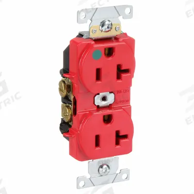 LEVITON Receptacle: Hospital Grade Fed. Spec., Duplex, 5-20R, Red, 125V AC, 20 A - General Purpose Receptacles