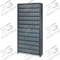 QUANTUM STORAGE SYSTEMS Enclosed Bin Shelving: 36 in x 18 in x 75 in, 1 Usable Sides, 13 Shelves (MPN CL1875-624GY). Key specifications — Bin HxWxD: (54) 4-5/8 in x 3-3/4 in x 17-7/8 in; Frame Material: Steel; Frame Color: Gray; Bin Color: Gray; Brand: QUANTUM STORAGE SYSTEMS.