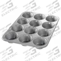 CHICAGO METALLIC Pecan Roll Pan: Aluminized Steel, 12 Slots, 13 1/2 in Overall Wd, 26 ga Gauge (MPN 43695). Key specifications — Pan Style: Muffin Pan; Brand: CHICAGO METALLIC; Color: Silver; Material: Aluminized Steel; NSF Certified: No; Number of Slots: 12.
