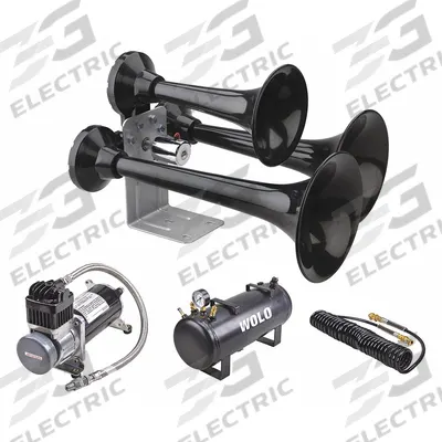 WOLO Horn Kit: 12V DC, Electric, Black, Painted, 152 dB Sound Level - Max - Air-Powered Horn Kits