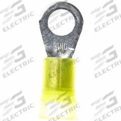 3M Ring Terminal: Yellow, Nylon Insulation, 3/8 in Stud Size, 4 AWG to 4 AWG Wire Sizes, 1,000 V (MPN MN4-38RX). Key specifications — attr1308027: 3M.