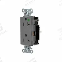 HUBBELL Receptacle: Hospital Grade, Decorator Duplex, 5-20R, Gray, 125V AC, 20 A, 2 Pole / 3 Wire (MPN HBL2182STGY)