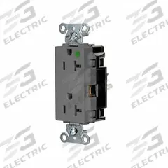 HUBBELL Receptacle: Hospital Grade, Decorator Duplex, 5-20R, Gray, 125V AC, 20 A, 2 Pole / 3 Wire (MPN HBL2182STGY)