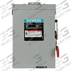 SIEMENS Safety Switch: Fusible, 30 A, Single Phase, 120V AC, Galvanized Steel, Indoor/Outdoor (MPN LF111NR). Key specifications — Brand: SIEMENS.