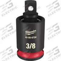 MILWAUKEE Universal Joint: Black Phosphate, 3/8 in Output Drive Size, Square, 1 31/32 in Overall Lg (MPN 49-66-6724). Key specifications — attr1204914: Black Phosphate; attr1204915: Locking Not Included; attr1204918: Square; attr1204937: MILWAUKEE.